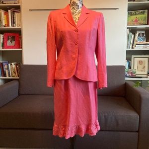 Le Suit Petite Women's Pink Linen Skirt Suit - Size 8P